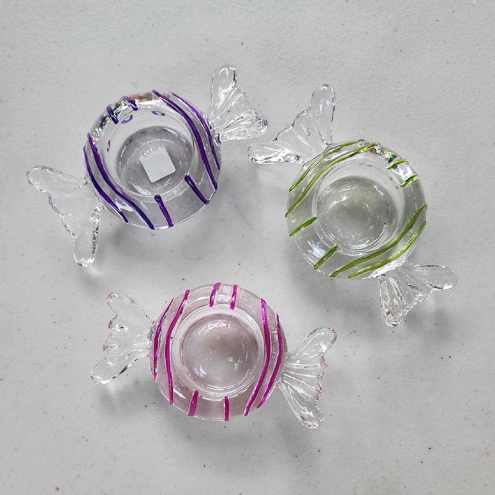 Jollyville Tealight Trio Glass Candy Shaped Tealight Holders